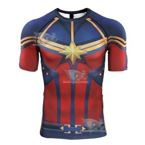 Avengers 4 Carol Danvers Short Sleeve Compression Shirt
