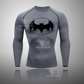 Batman Hero Mens Long Sleeve Compression Shirt Grey