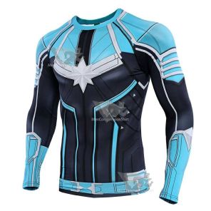 Blue Carol Danvers Long Sleeve Compression Shirt For Men