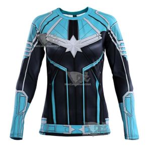 Blue Carol Danvers Long Sleeve Compression Shirt For Women