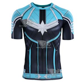 Blue Carol Danvers Short Sleeve Compression Shirt For Men