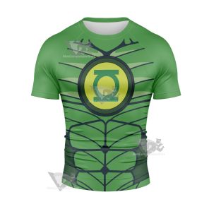 Dc Green Lantern Line Cosplay Short Sleeve Compression Shirt