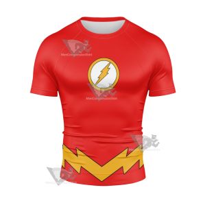 Dc The Flash Lightning Belt Cosplay Short Sleeve Compression Shirt