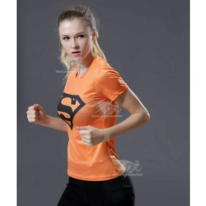 Kara Short Sleeve Orange Compression Shirt For Women