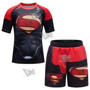 Kids Superman Dark Short Sleeve Compression Short Set