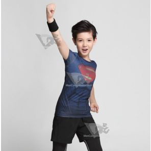 Kids Superman Man Of Steel Compression Short Sleeve Rashguard