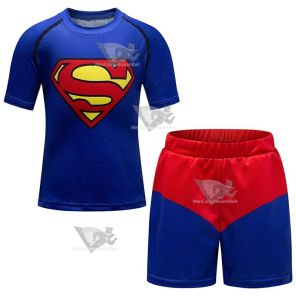 Kids Superman Man Of Steel Short Sleeve Compression Short Set