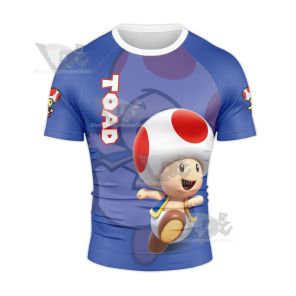 Mario Sports Toad Navy Blue Rash Guard Compression Shirt