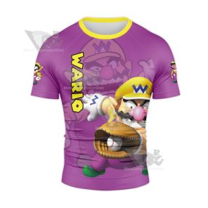 Mario Sports Wario Play Baseball Rash Guard Compression Shirt