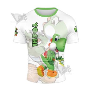 Mario Sports Yoshi Play Tennis Rash Guard Compression Shirt