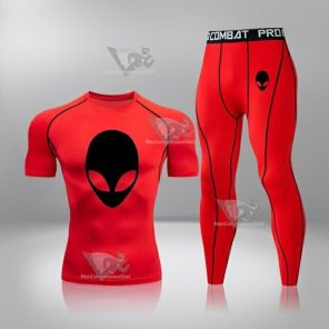 Mens Alien Muscle-Fit Quick Dry Compression Set Red