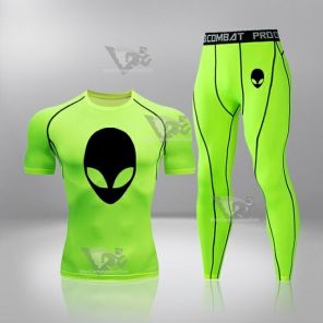 Mens Alien Muscle-Fit Quick Dry Light Green Compression Set