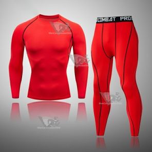 Mens Basic Long Sleeve Quick Dry Compression Set Red