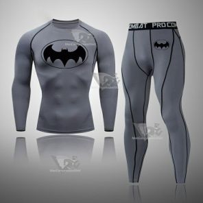 Mens Batman Superhero Long Sleeve Compression Set Grey