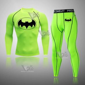 Mens Batman Superhero Long Sleeve Compression Set Light Green