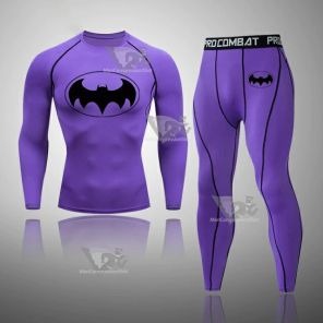 Mens Batman Superhero Long Sleeve Compression Set Purple