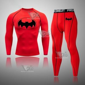 Mens Batman Superhero Long Sleeve Compression Set Red