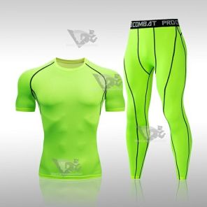 Mens Compression Basic Muscle-Fit Short Sleeve Compression Set Light Green