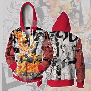 Portgas D Ace One Piece Cosplay Zip Up Hoodie