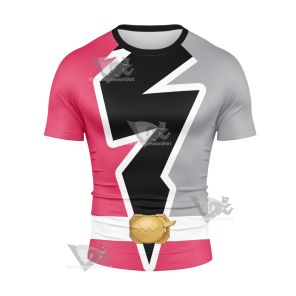 Power Rangers Dino Fury Pink Ranger Short Sleeve Compression Shirt