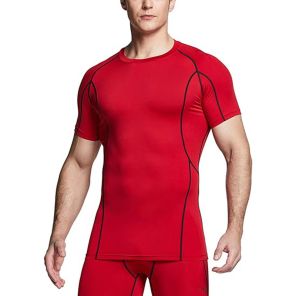Quick Dry Red Short Sleeve Compression Shirts