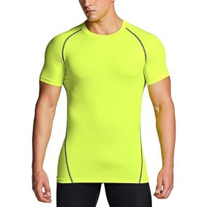 Quick Dry Yellow Short Sleeve Compression Shirts