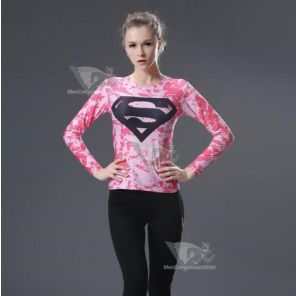 Supergirl Pink Camouflage Compression Long Sleeve Rash Guard