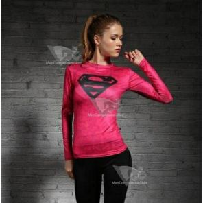 Supergirl Solid Pink Compression Long Sleeve Rash Guard