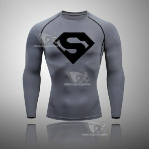 Superhero Long Sleeve Compression Shirt Grey