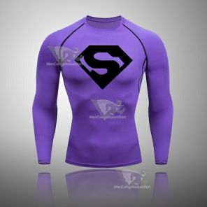 Superhero Long Sleeve Compression Shirt Purple