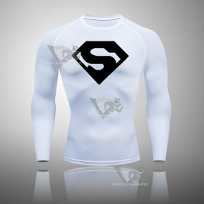 Superhero Long Sleeve Compression Shirt White