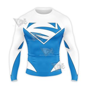 Superman Blue Battle Suit Long Sleeve Compression Shirt