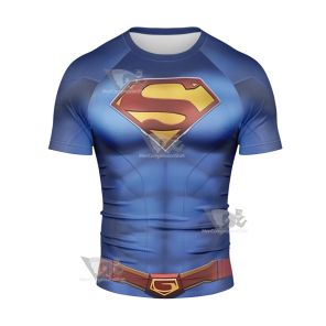 Superman Clark Lois Blue Short Sleeve Compression Shirt