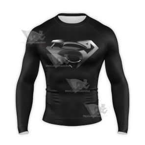 Superman Classic S Shield Badge Metal Long Sleeve Compression Shirt