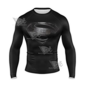 Superman Man Of Steel Black Battle Suit Long Sleeve Compression Shirt