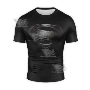 Superman Man Of Steel Black Short Sleeve Compression Shirt