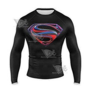 Superman Man Of Steel S Neon Badge Long Sleeve Compression Shirt