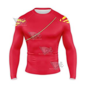 Superman Power Girl New Suit Red Coat Long Sleeve Compression Shirt