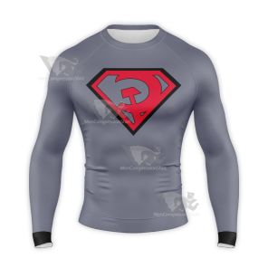 Superman Red Son Battle Suit Long Sleeve Compression Shirt