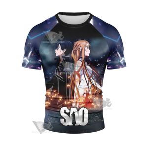 Sword Art Online Kirito And Ggo Asuna Short Sleeve Compression Shirt