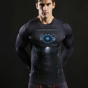Tony Stark Long Sleeve Gym Compression Shirt For Men