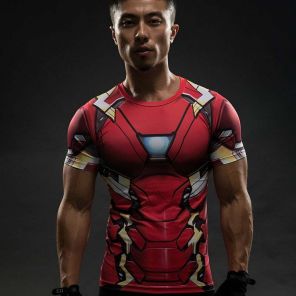 Tony Stark Short Sleeves Red Compression Shirt For Men