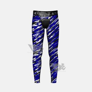 Tryton Blue Black And White Kids Compression Tights Leggings