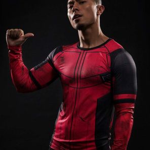 Wade Wilson Long Sleeve Red Compression Shirt For Men