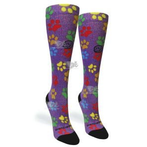 Women Compression Socks Paw Prints Station Purple