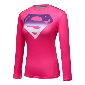 Women Supergirl Compression Pink Gradient Long Sleeve Rashguard