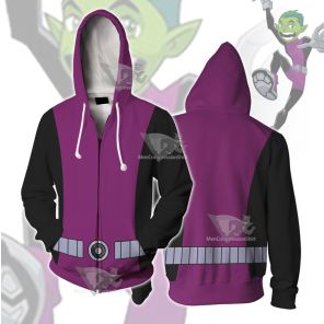 Young Justice Beast Boy Purple And Black Cosplay Zip Up Hoodie