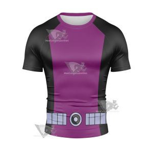 Young Justice Beast Boy Purple And Black Short Sleeve Compression Shirt