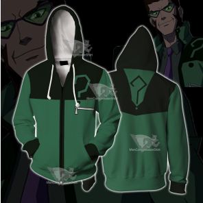 Young Justice Riddler Green Question Mark Cosplay Zip Up Hoodie