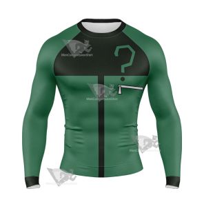 Young Justice Riddler Green Question Mark Long Sleeve Compression Shirt